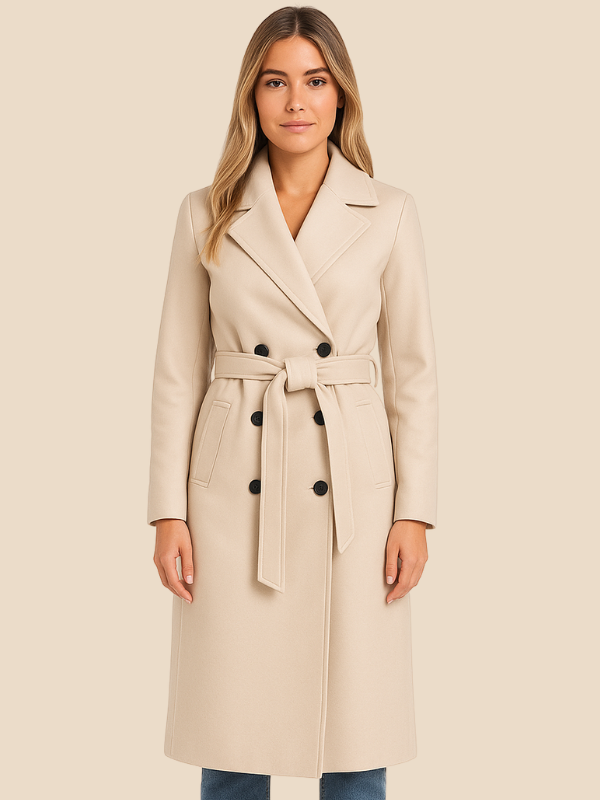 Cappotto Doppiopetto in Lana Classico per Donna-Women's Coat-Marcavelli-Beige-S-Marcavelli