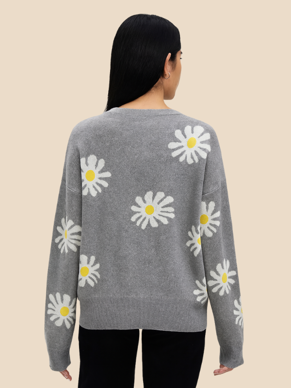 Cardigan Femminile con Motivo di Margherite-Women's Cardigan-Marcavelli-Marcavelli