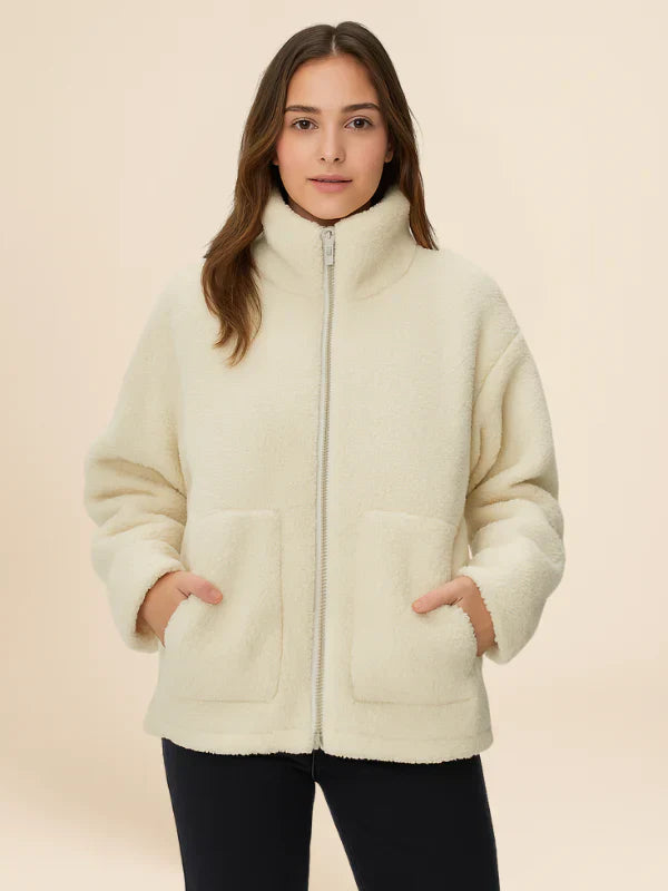 Giacca Oversized in Sherpa per Donna - Occasion-Women's Jacket-Marcavelli-Beige-S-Marcavelli