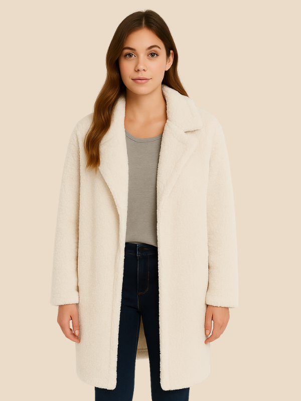 Giacca lunga in pile teddy per donna-Women's Coat-Marcavelli-Albicocca-S-Marcavelli