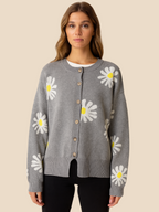 Cardigan Femminile con Motivo di Margherite-Women's Cardigan-Marcavelli-Grigio-S-Marcavelli
